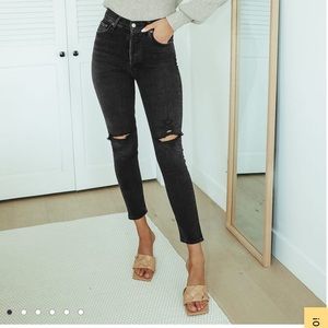 Nico High Rise Black Wash Distressed Slim Leg Jeans